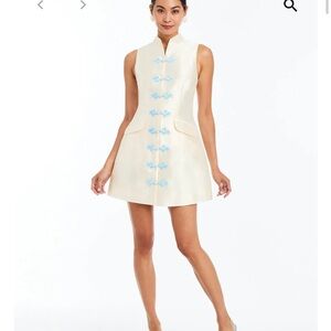 Elegant Cream Mini Dress with Blue Accents